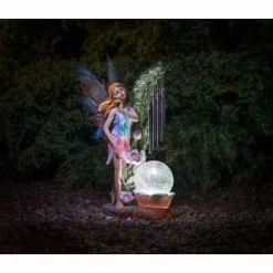 Mason & Jones - Solar Specialists Solar Powered Garden Fairy With Wind Chime -Garden Furniture Shop 331455 garden fairy with solar crackle ball and windchime 2