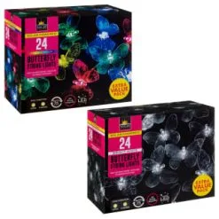 B&M 24 Solar LED Butterfly String Lights - White -Garden Furniture Shop 353457 24 string lights butterfly group