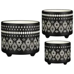 B&M Urban Eden Embossed Footed Planters 3pk - Black