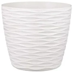 B&M Wave Effect Plastic Plant Pot - White