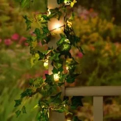 Mason & Jones - Solar Specialists Solar Powered 5m Artificial Ivy Leaf Garland 60pk - Warm White LED -Garden Furniture Shop 379256 botanical garden 5m solar powered artificial ivy leaf garland 60 warm white leds 3