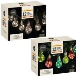 Mason & Jones - Solar Specialists Solar Powered 12 Clear Light Bulb String LED Lights - Warm White -Garden Furniture Shop 379260 379261 12 solar powered light bulb string lights group 1