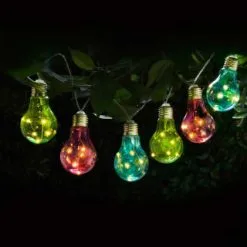 Mason & Jones - Solar Specialists Solar Powered 12 Coloured Light Bulb String LED Lights - Warm White