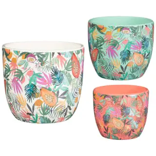 B&M Superbloom Sun Ceramic Plant Pots 3pk - Floral 3 B&M Superbloom Sun Ceramic Plant Pots 3pk - Floral