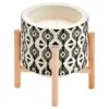 B&M Aztec Embossed Candle On Stand - White -Garden Furniture Shop 379389 patterend candle on wooden stand white