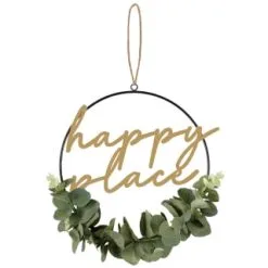 B&M Botanical Garden Hanging Hoop With Slogan -Garden Furniture Shop 379615 botanical garden metal hoop with gold wording and leaves happy place