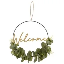 B&M Botanical Garden Hanging Hoop With Slogan -Garden Furniture Shop 379615 botanical garden metal hoop with gold wording and leaves welcome