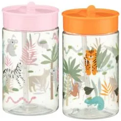 B&M Little Safari Kids Cup With Straw Lid - Orange -Garden Furniture Shop 381253 381254 kids print cup lid and straw group1 1
