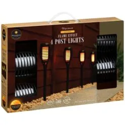 Mason & Jones - Solar Specialists Morocco Solar Powered Flame Effect Post Lights 4pk -Garden Furniture Shop 392878 4 pack morocco solar powered flame effect post lights 21