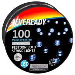 Eveready Mains Powered LED Festoon Bulb String Lights 100pk - Cool White -Garden Furniture Shop 392911 eveready 100 mains operated festoon bulb string lights1