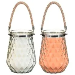B&M Large Faceted Glass Candle With Rope Handle - Cream -Garden Furniture Shop 392940 superbloom large faceted glass candle with rope handle group 2