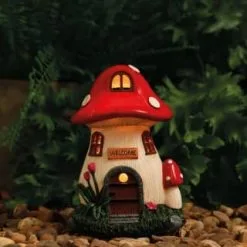 B&M Assorted Mushroom House Ornament With Glowing Solar Light -Garden Furniture Shop 393429 mushroom house ornament with glowing solar light 6