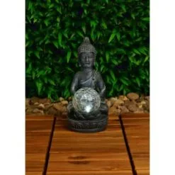 B&M Assorted Sitting Solar Buddha Garden Ornament -Garden Furniture Shop 393441 sitting buddha garden ornament with solar crackle ball 2