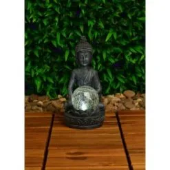 B&M Assorted Sitting Solar Buddha Garden Ornament -Garden Furniture Shop 393441 sitting buddha garden ornament with solar crackle ball