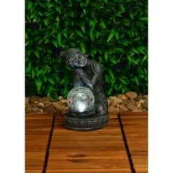 B&M Assorted Sitting Solar Buddha Garden Ornament -Garden Furniture Shop 393441 sitting buddha garden ornament with solar crackle ball 3