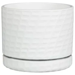 B&M White Ceramic Planter With Base Plate